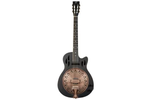 Ortega Americana Series Resonator Guitar 6 String - Distressed Black / Antique Brass HW