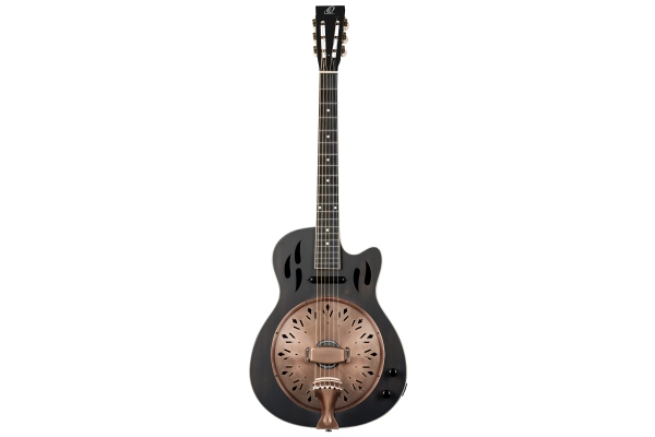 Ortega Americana Series Resonator Guitar 6 String - Distressed Black / Antique Brass HW