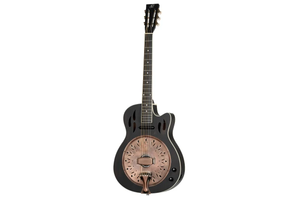 Ortega Americana Series Resonator Guitar 6 String - Distressed Black / Antique Brass HW — 2
