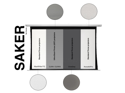 Ecran proiectie electric, 299 x 168 cm, Tensionat, Saker SKT135UHW2-E24, Format 16:9, Drop 60cm, Trigger