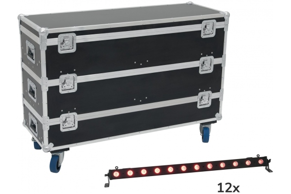 Set 12x LED BAR-12 QCL RGB+UV Bar + Case with wheels