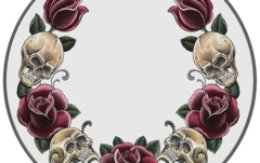 Faţă tobă Remo Faţă tobă Tattoo Skyn Powerstroke 3 Bass Drum 22" Tattoo Rock and Roses alb Pa-1322-TT-T05