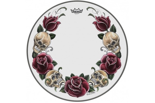 Faţă tobă Tattoo Skyn Powerstroke 3 Bass Drum 22" Tattoo Rock and Roses alb Pa-1322-TT-T05