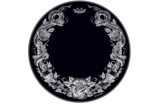 Faţă tobă Remo Faţă tobă Tattoo Skyn Powerstroke 3 Bass Drum 22" Tattoo Serpentrose negru PA-1322-TT-T04