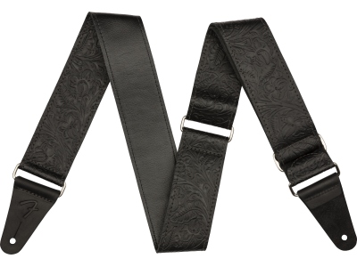 Tooled Leather Guitar Strap Black 2