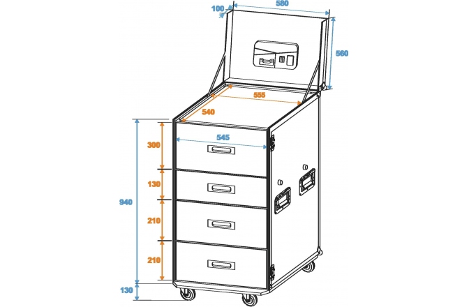 Flightcase cu masa integrat Roadinger Universal Drawer Case WDS-1 with wheels