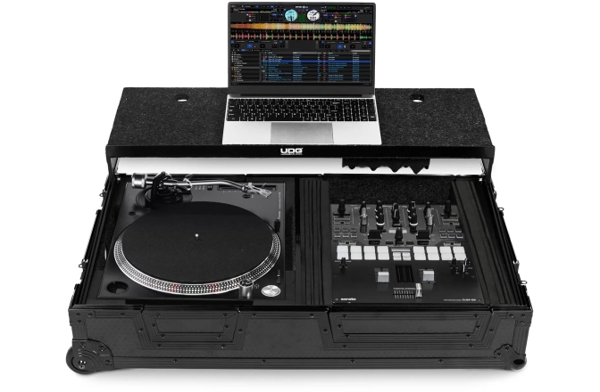 Flightcase echipamente DJ UDG Ultimate Flight Case Turntable & MIxer -  Laptop Shelf, + Trolley & Wheels