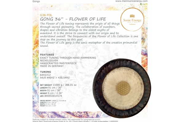 The MEINL Flower of Life - 36" / 91 cm - Gong - 64 Hz / C2 - A4/a' 440 Hz -&#62; 430.54 Hz