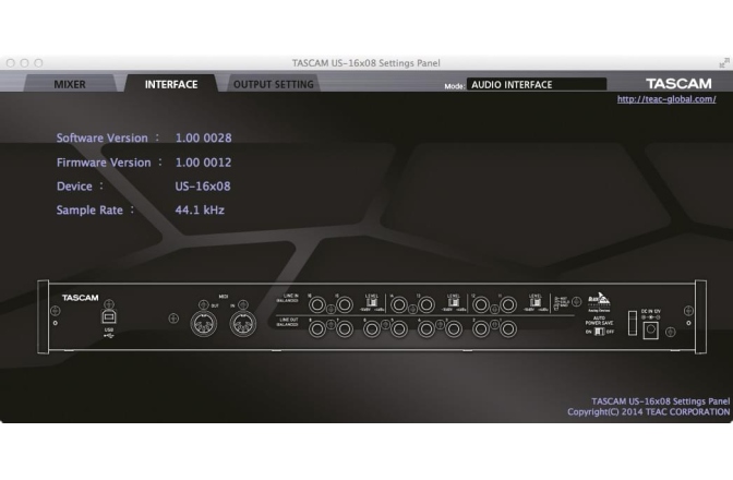 Interfata audio USB Tascam US-16X08