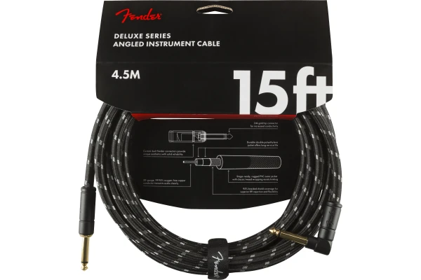 Fender Deluxe Instrument Cable, Straight/Angle, 4.5m, Black Tweed — 4