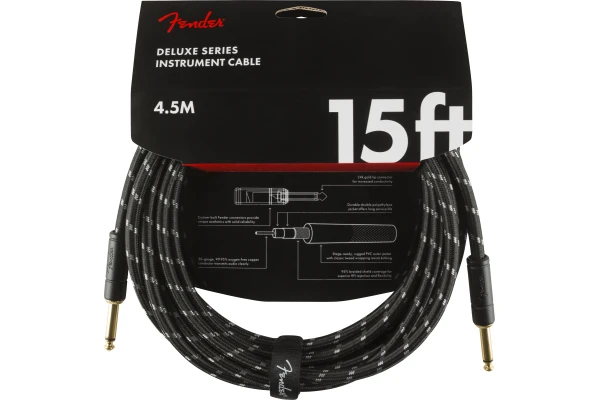 Fender Deluxe Series Instrument Cable Straight/Straight 15' Black Tweed — 3