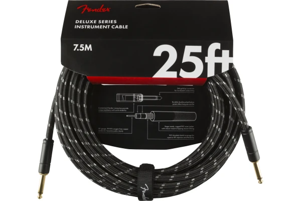 Fender Deluxe Series Instrument Cable Straight/Straight 25' Black Tweed — 3