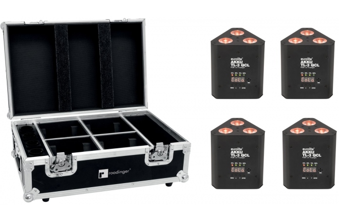 Lumini led alimentate pe baterii Eurolite Set 4x AKKU TL-3 QCL RGB+UV Trusslight + Case with charging function