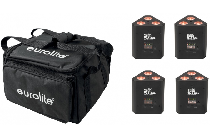 Lumini led alimentate pe baterii Eurolite Set 4x AKKU TL-3 QCL RGB+UV Trusslight + SB-4 Soft Bag