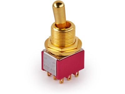  Maxi Toggle Switch, Short, Solder Lugs, ON/ON, 3PDT - Gold