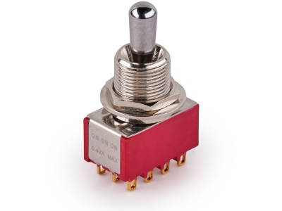  Maxi Toggle Switch, Short, Solder Lugs, ON/ON/ON, 4P3T - Chrome