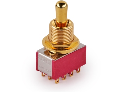  Maxi Toggle Switch, Short, Solder Lugs, ON/ON/ON, 4P3T - Gold