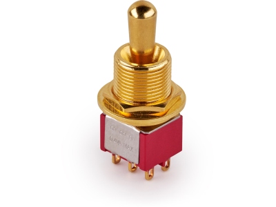  Maxi Toggle Switch, Short, Solder Lugs, ON/ON/ON, DP3T - Gold