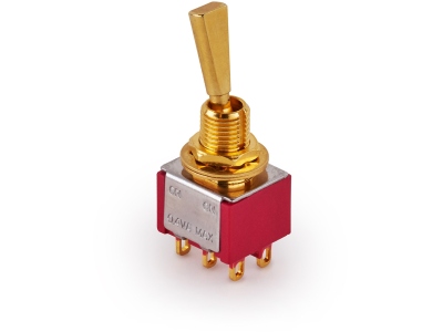  Mini Toggle Switch, Flat, Solder Lugs, ON/ON, DPDT - Gold