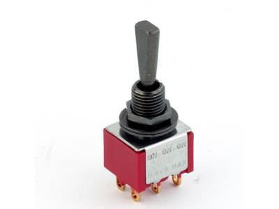  Mini Toggle Switch, Flat, Solder Lugs, ON/ON/ON, DP3T - Black