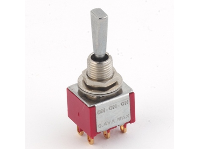  Mini Toggle Switch, Flat, Solder Lugs, ON/ON/ON, DP3T - Chrome