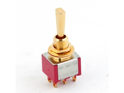  Mini Toggle Switch, Flat, Solder Lugs, ON/ON/ON, DP3T - Gold