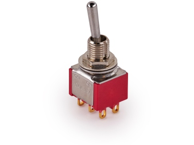  Mini Toggle Switch, Long, Solder Lugs, ON/ON, DPDT - Chrome