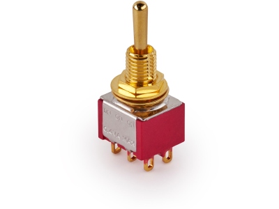  Mini Toggle Switch, Long, Solder Lugs, ON/ON/ON, DP3T - Gold
