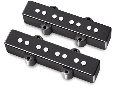  Passive J/J-Style Bass Pickup Set, Metal Cover, Open Pole Pieces, 4-String - Black Chrome