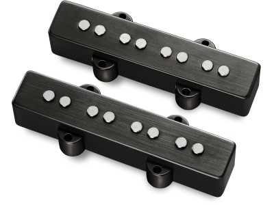  Passive J/J-Style Bass Pickup Set, Metal Cover, Open Pole Pieces, 4-String - Brushed Black Chrome
