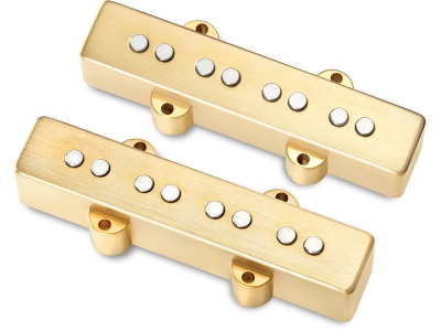  Passive J/J-Style Bass Pickup Set, Metal Cover, Open Pole Pieces, 4-String - Brushed Gold