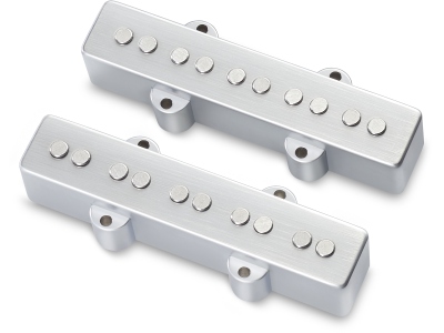  Passive J/J-Style Bass Pickup Set, Metal Cover, Open Pole Pieces, 5-String - Brushed Chrome
