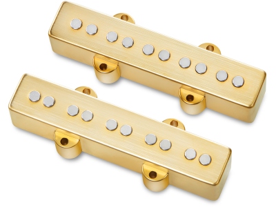  Passive J/J-Style Bass Pickup Set, Metal Cover, Open Pole Pieces, 5-String - Brushed Gold
