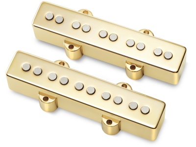  Passive J/J-Style Bass Pickup Set, Metal Cover, Open Pole Pieces, 5-String - Gold