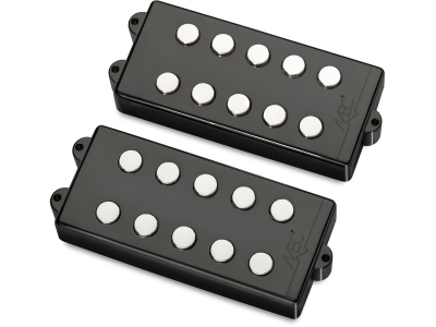  Passive MM-Style Bass Pickup Set, Metal Cover, 5-String - Black Chrome