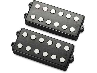  Passive MM-Style Bass Pickup Set, Metal Cover, 6-String - Brushed Black Chrome