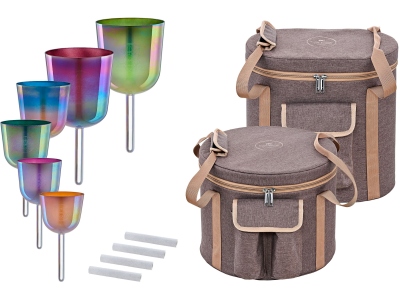 6-piece Essence Solfeggio Crystal Singing Bowl Set