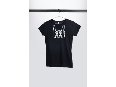 Black T-Shirt With Imprinted White Metal-Fork Logo On Chest - Girlie L