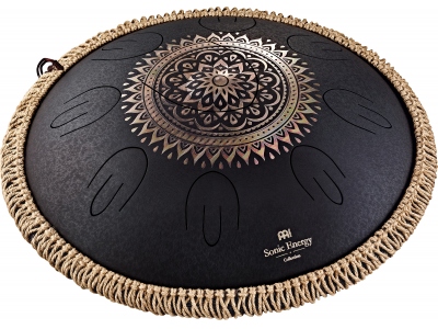 Octave Steel Tongue Drum, Black, Engraved floral design, D Kurd, 9 Notes, 16