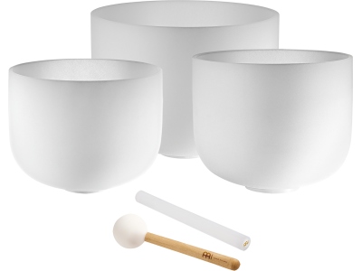 Sonic Energy Crystal Singing Bowl Set White-frosted A4,F4,D4 Brow Chakra Heart Chakra Sacral Chakra CSBSETAFD