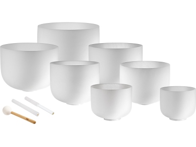 Sonic Energy Crystal Singing Bowls Chakra Set White-frosted C4, D4, E4, F4, G4, A4, B4 432 Hz
