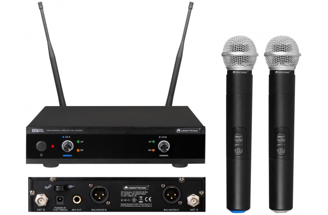 Microfon wireless dual Omnitronic UHF-E2 Wireless Mic System 527.5/529.7MHz