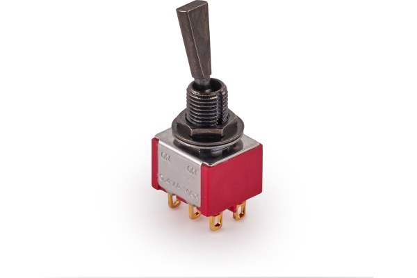 Mini Toggle Switch, Flat, Solder Lugs, ON/ON, DPDT - Black Mini Toggle Switch, Flat, Solder Lugs, ON/ON, DPDT - Black