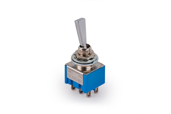 Mini Toggle Switch, Flat, Solder Lugs, ON/ON, DPDT - Chrome Mini Toggle Switch, Flat, Solder Lugs, ON/ON, DPDT - Chrome