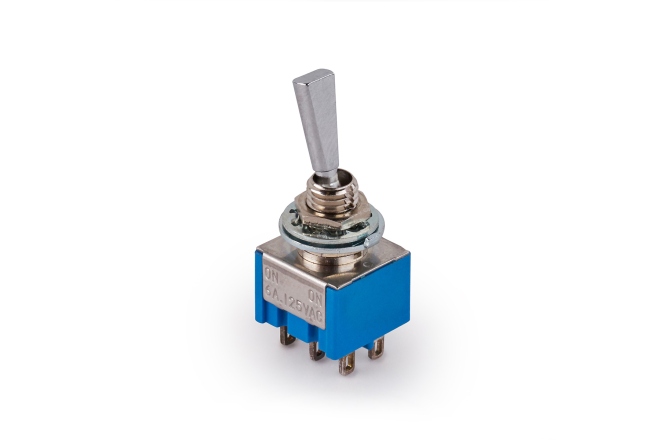 Mini Comutator chitară MEC Pickups  Mini Toggle Switch, Flat, Solder Lugs, ON/ON, DPDT - Chrome