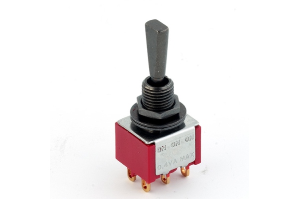 Mini Toggle Switch, Flat, Solder Lugs, ON/ON/ON, DP3T - Black Mini Toggle Switch, Flat, Solder Lugs, ON/ON/ON, DP3T - Black