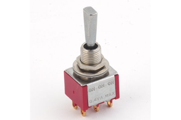 Mini Toggle Switch, Flat, Solder Lugs, ON/ON/ON, DP3T - Chrome Mini Toggle Switch, Flat, Solder Lugs, ON/ON/ON, DP3T - Chrome