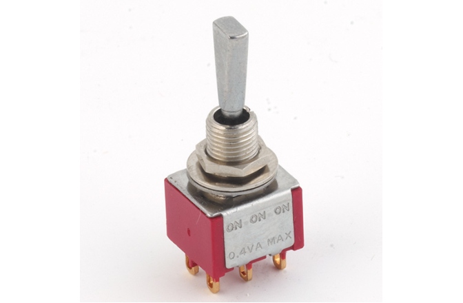 Mini Comutator chitară MEC Pickups  Mini Toggle Switch, Flat, Solder Lugs, ON/ON/ON, DP3T - Chrome