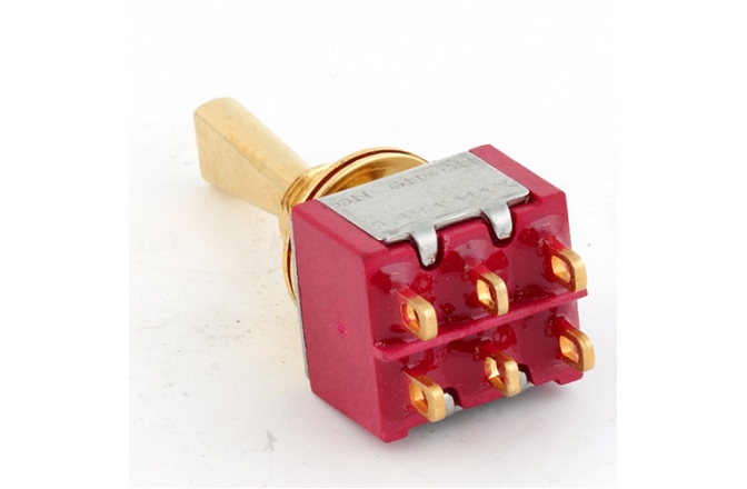 Mini comutator chitară MEC Pickups  Mini Toggle Switch, Flat, Solder Lugs, ON/ON/ON, DP3T - Gold