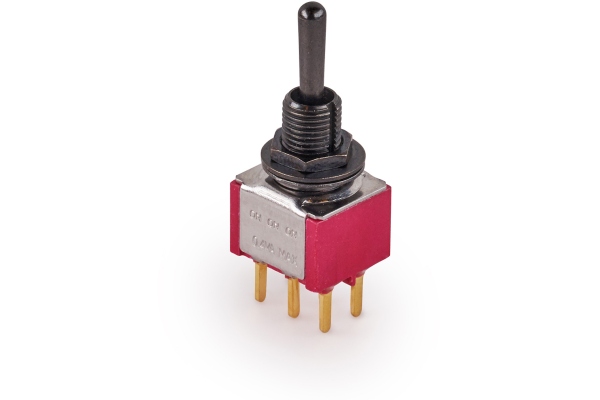 Mini Toggle Switch, Long, Print, ON/ON/ON, DP3T - Black Mini Toggle Switch, Long, Print, ON/ON/ON, DP3T - Black